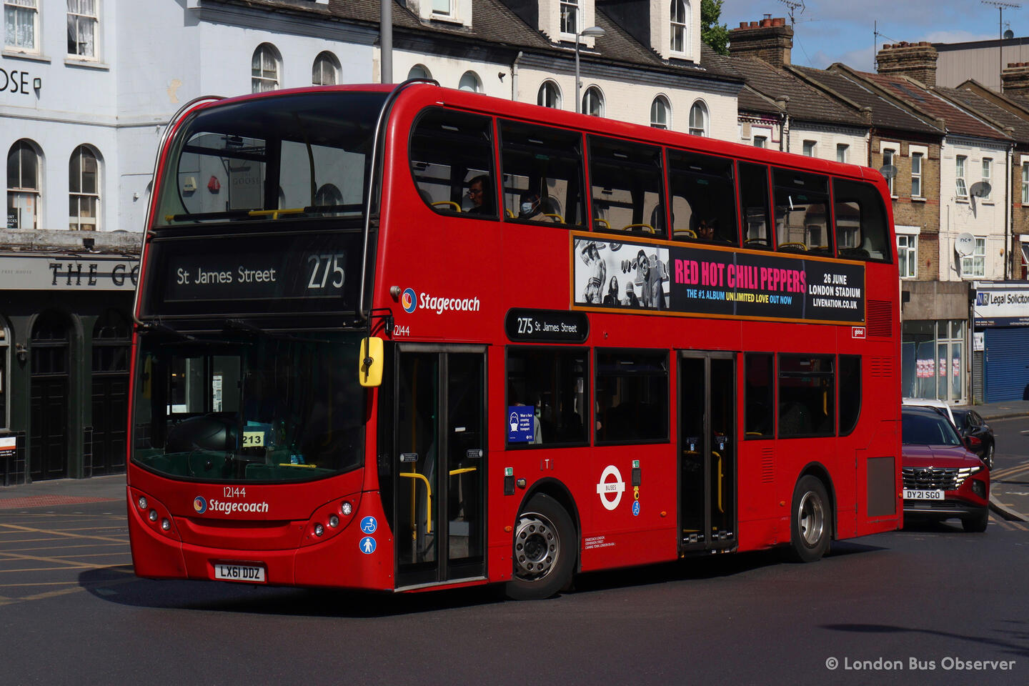 Stagecoach London 12144 (LX61 DDZ), a red ADL Enviro400H pictured in Walthamstow operating a 275 service.