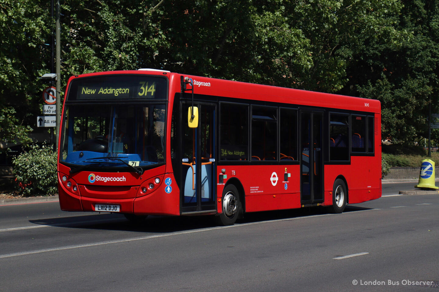 Stagecoach London 36545 (LX12 DJO), a red Alexander Dennis Enviro200 pictured in Bromley operating a 314 service to New Addington.