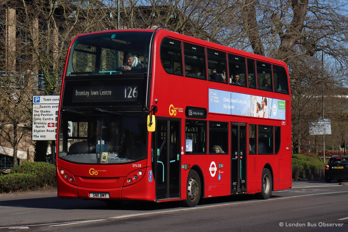 Go-Ahead London EN28 (SN11 BMY), a red ADL Enviro400 pictured in Bromley operating a 126 service.